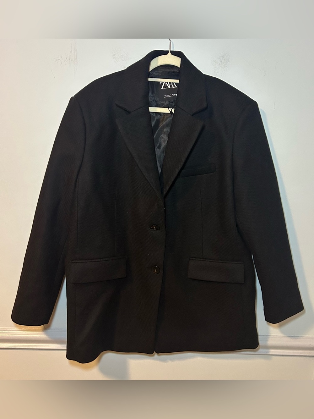Zara Black Wool Blend Oversized Blazer Jacket Size Medium
